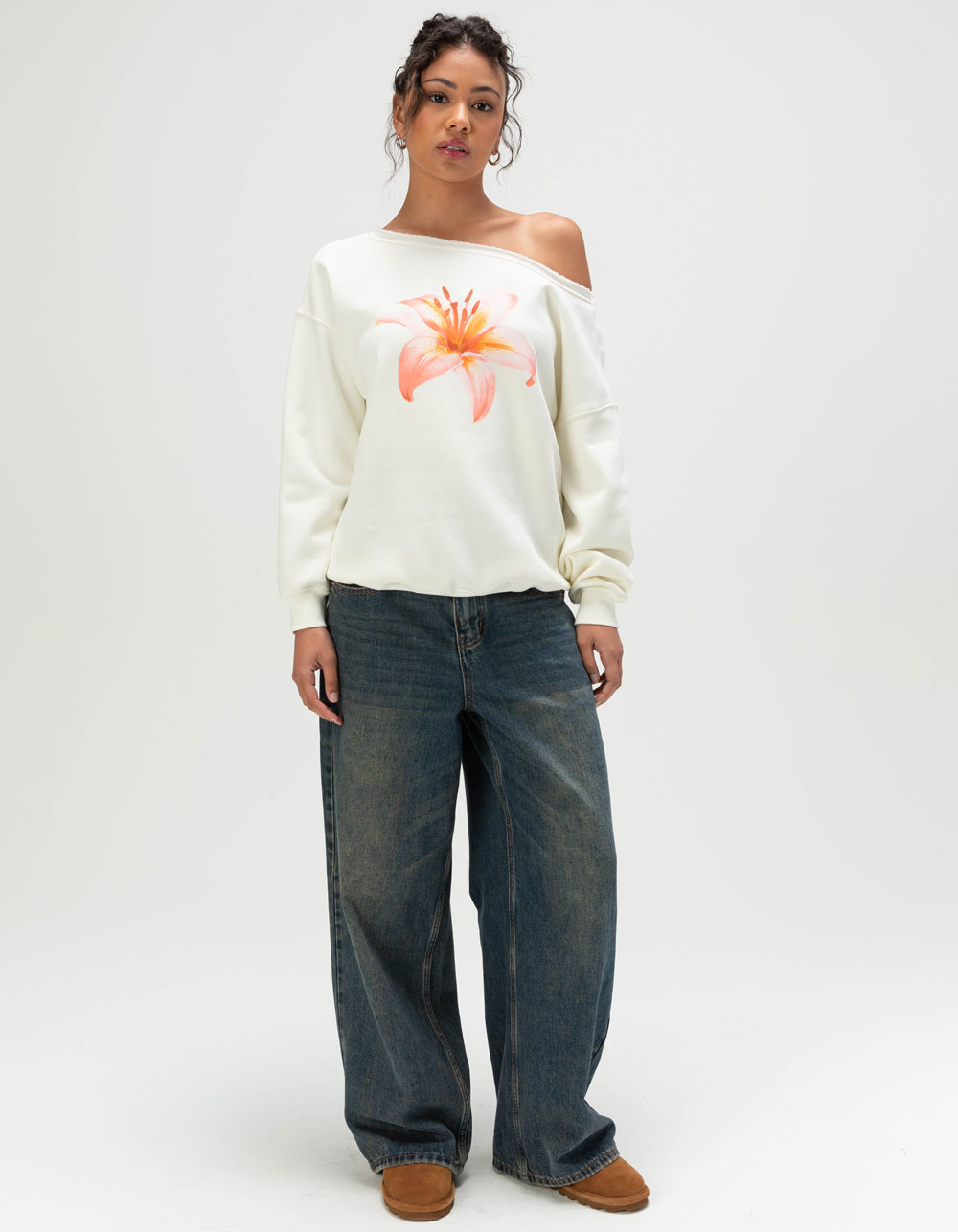 RSQ Womens Off The Shoulder Lily Sweatshirt - IVORY
