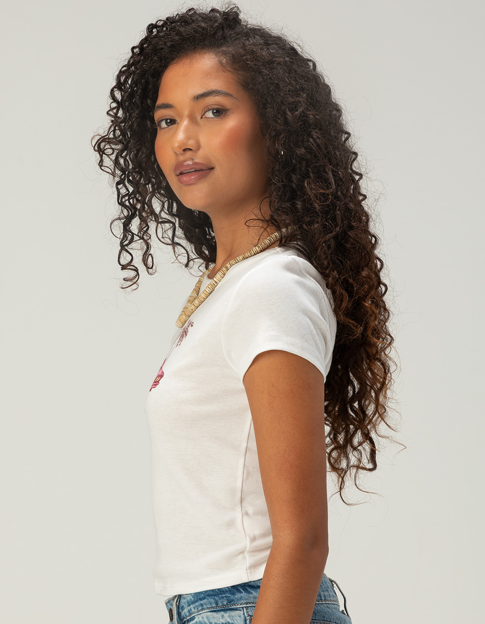 FULL TILT Car Hibiscus Womens Baby Tee - IVORY