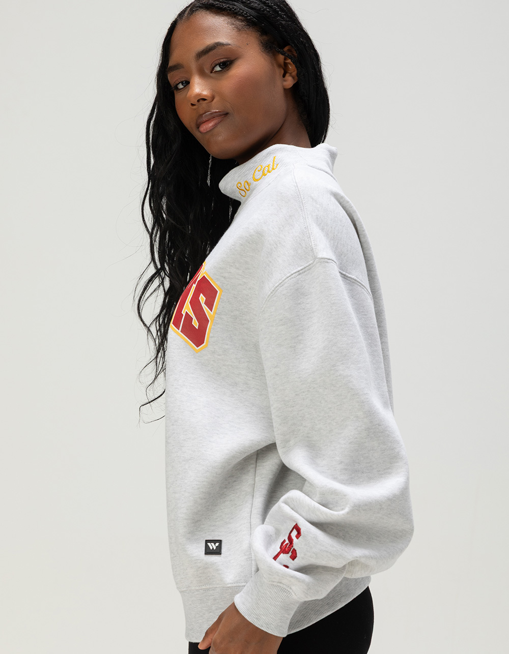 THE WILD COLLECTIVE USC Womens Mock Neck Sweatshirt - HEATHER GRAY