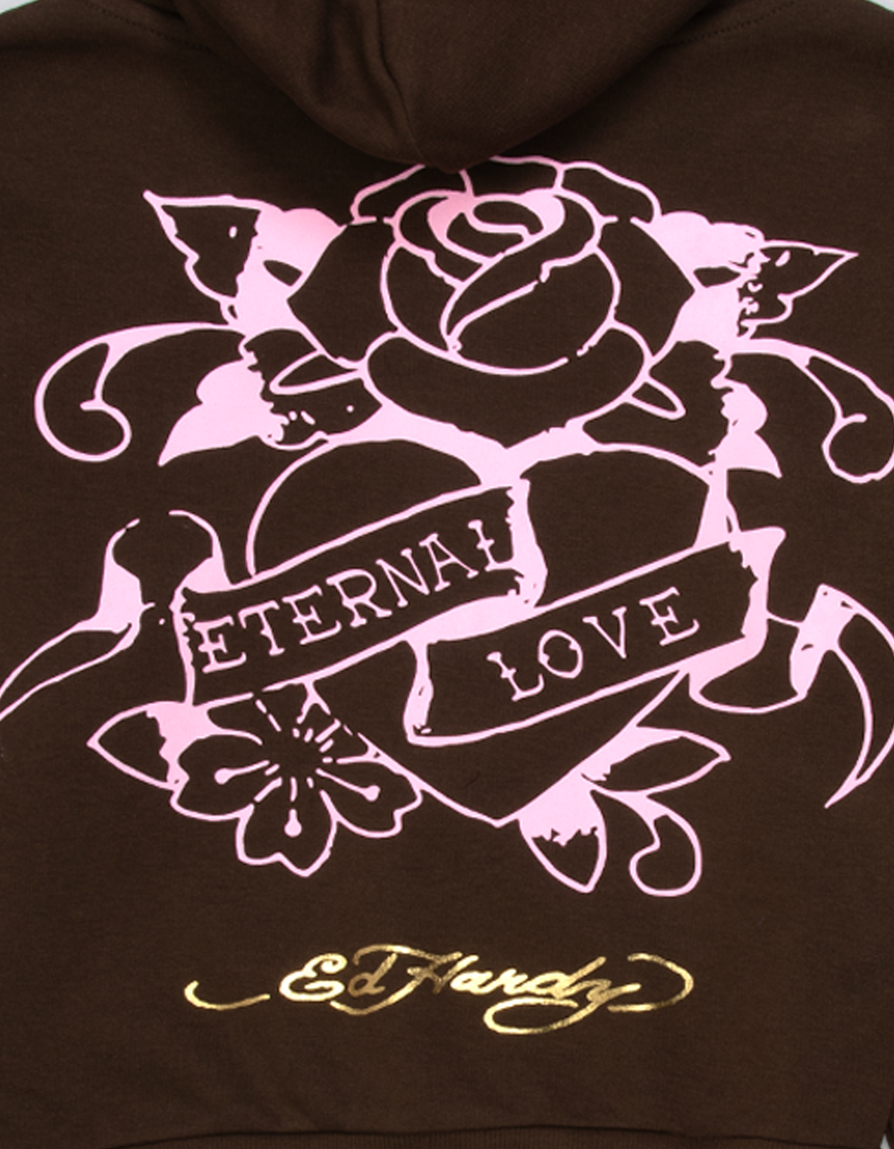 ED HARDY Tiger Face Girls Zip-Up Hoodie - BROWN