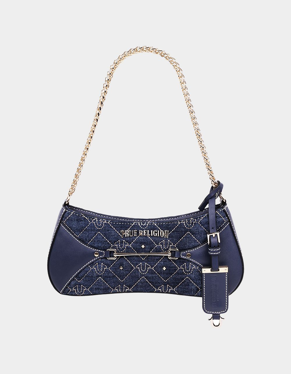 TRUE RELIGION Studded Denim Chain Shoulder Bag - DK DENIM