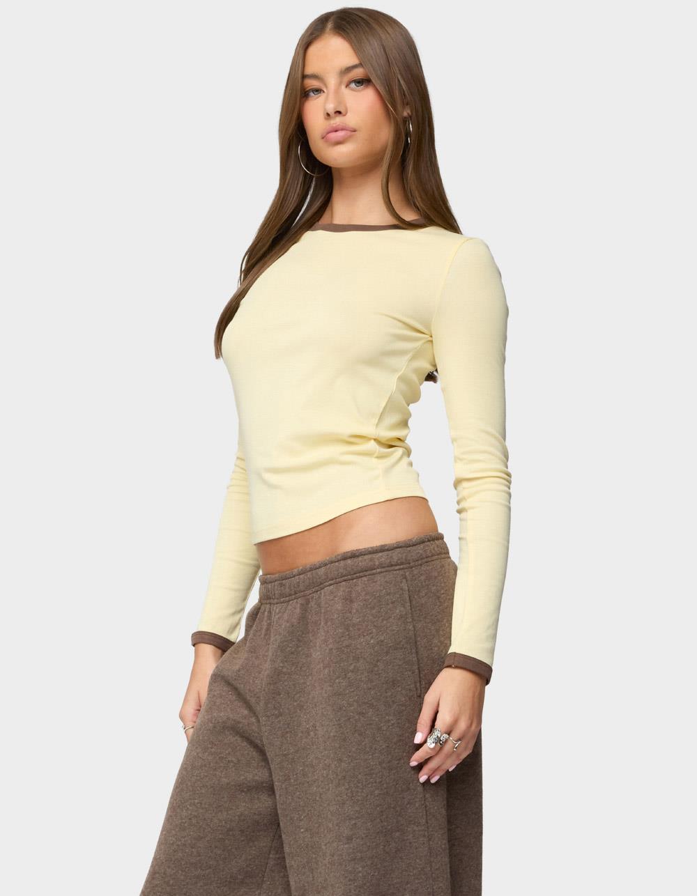 EDIKTED Zander Contrast Long Sleeve Tee - YELLOW