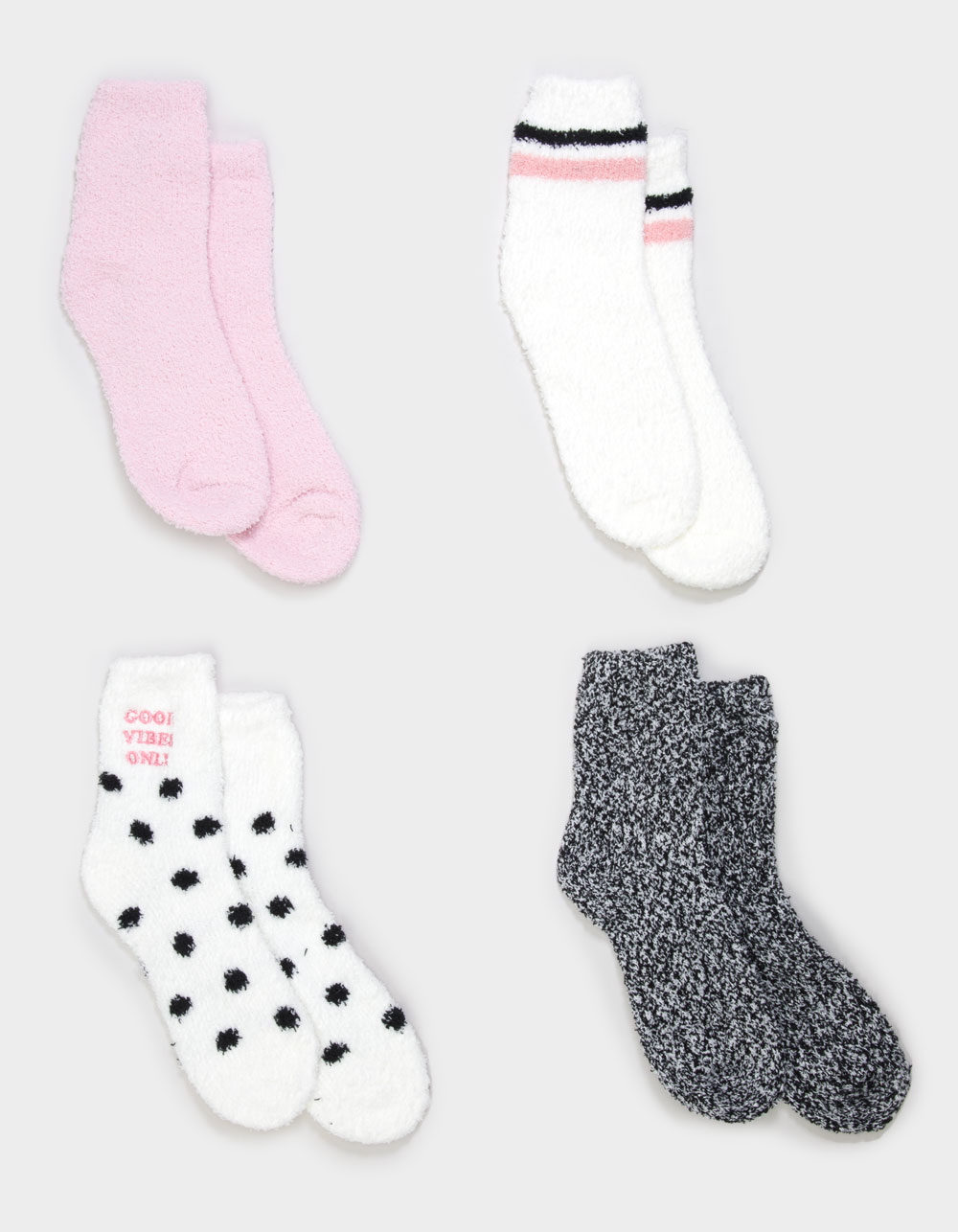 FULL TILT Good Vibes 4 Pack Womens Cozy Crew Socks - PINK COMBO