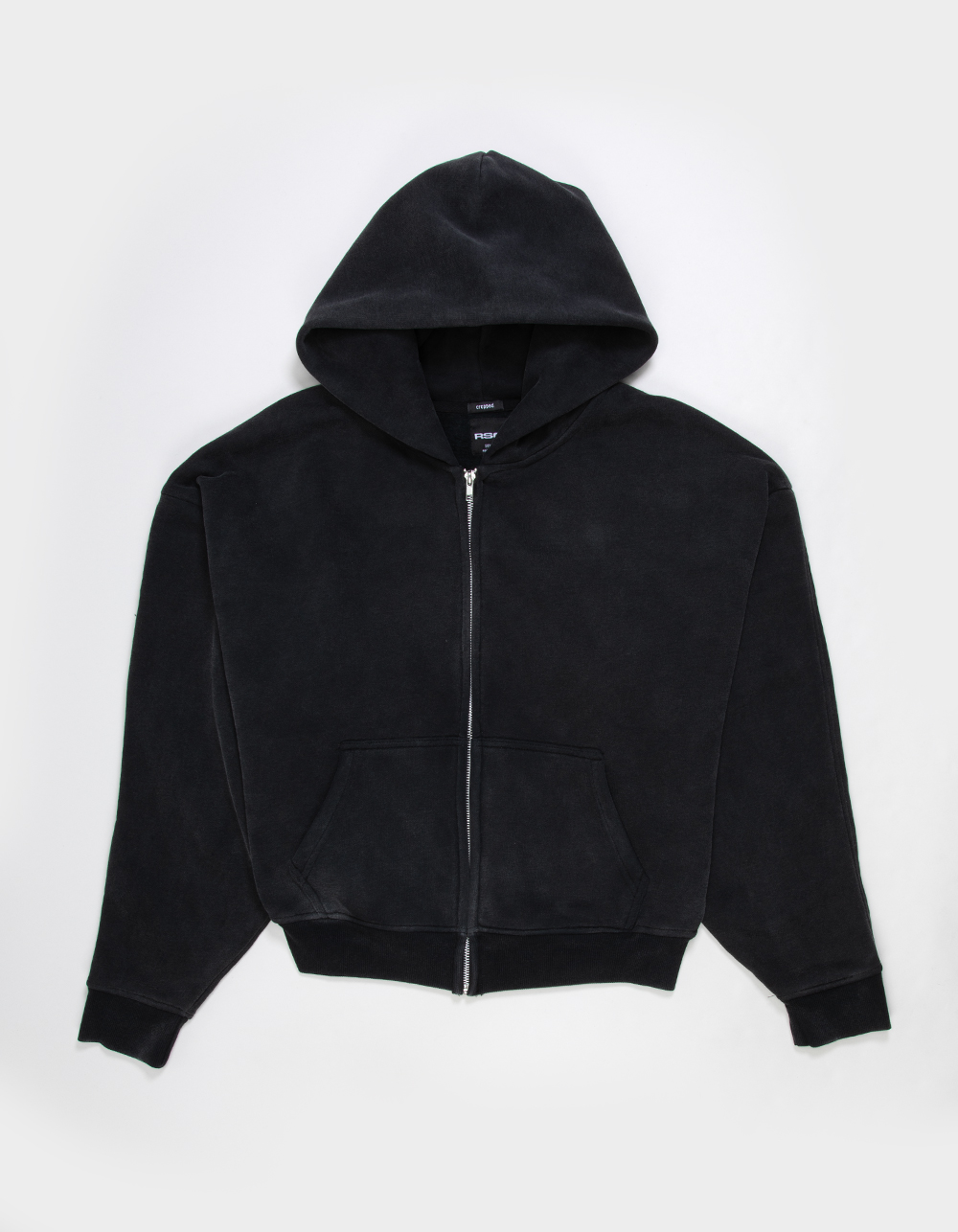 RSQ Mens Cropped Zip-Up Hoodie - WASHED BLACK