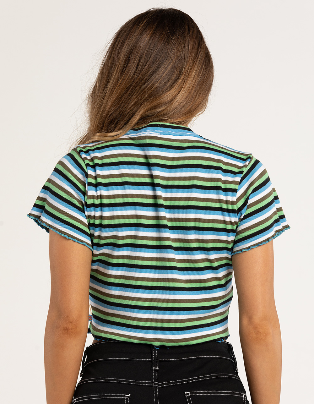 DICKIES Womens Stripe Baby Tee GREEN COMBO Tillys