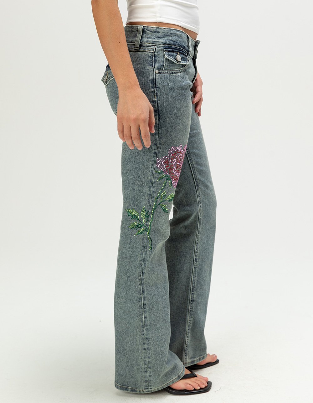 WEST OF MELROSE Womens Rhinestone Bootcut Jeans - LIGHT WASH