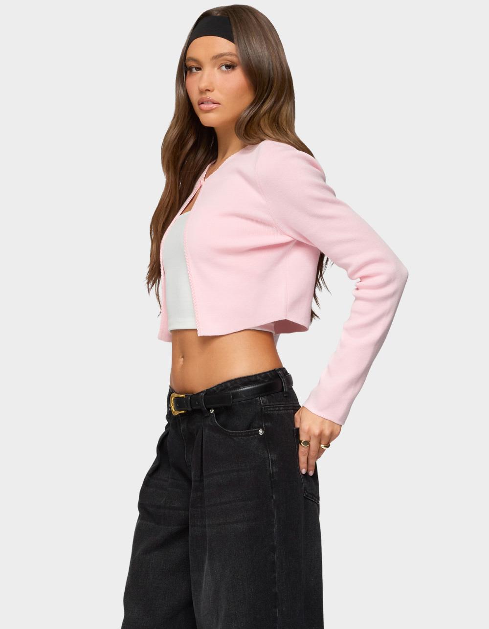 EDIKTED Jayne Split Front Knit Cardigan - LIGHT PINK