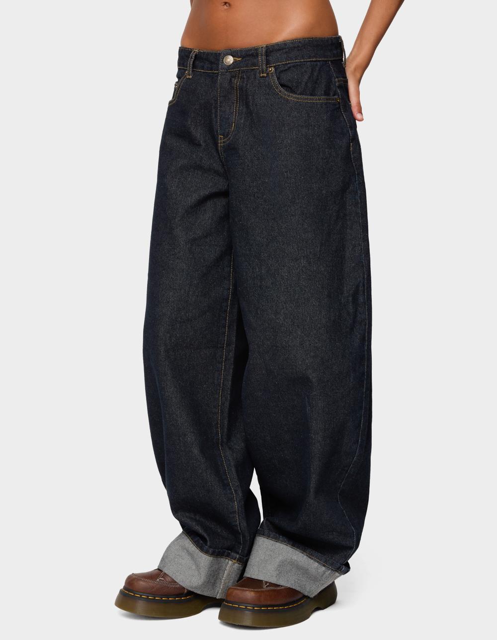 EDIKTED Kella Extra Oversized Low Rise Jeans - DARK BLUE