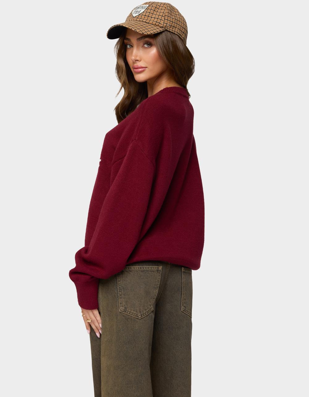 EDIKTED Swan Oversized Knit Sweater - DK RED