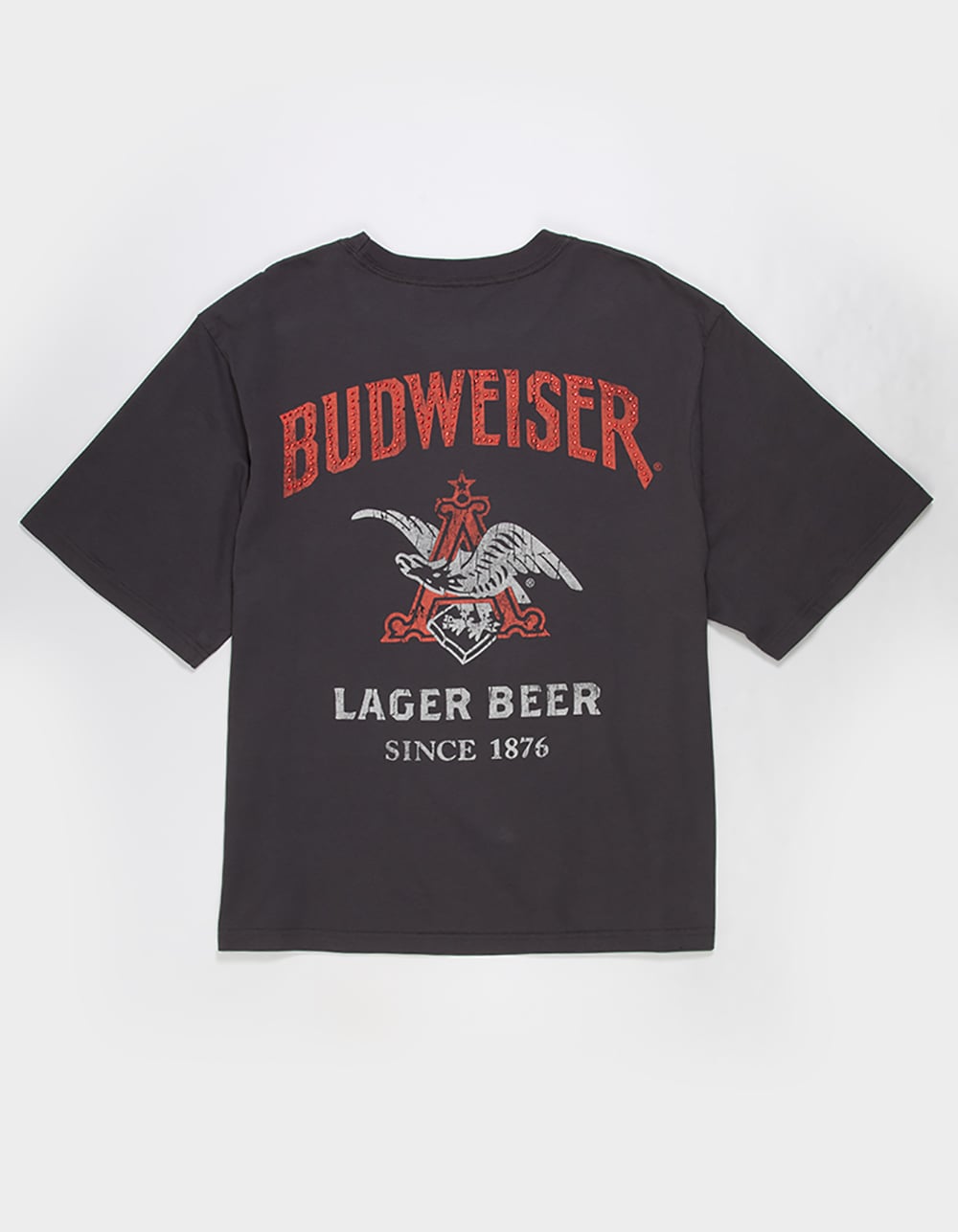 BUDWEISER Eagle Rhinestone Mens Boxy Tee - WASHED BLACK