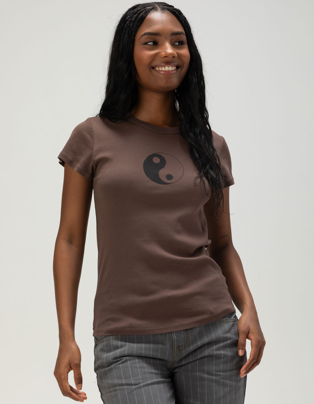 FULL TILT Yin Yang Womens Baby Tee - BROWN