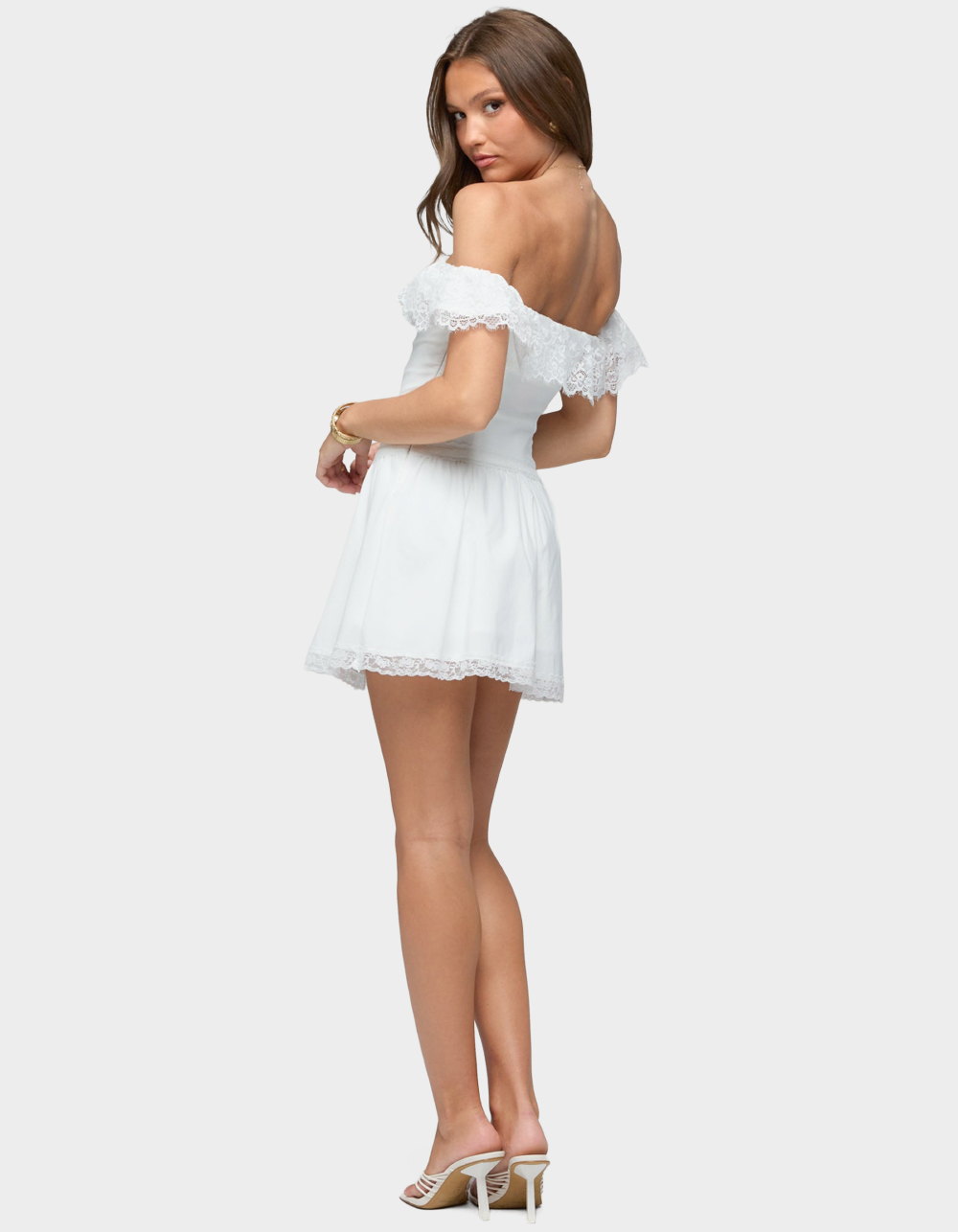 EDIKTED Darah Lacey Off Shoulder Mini Dress - WHITE