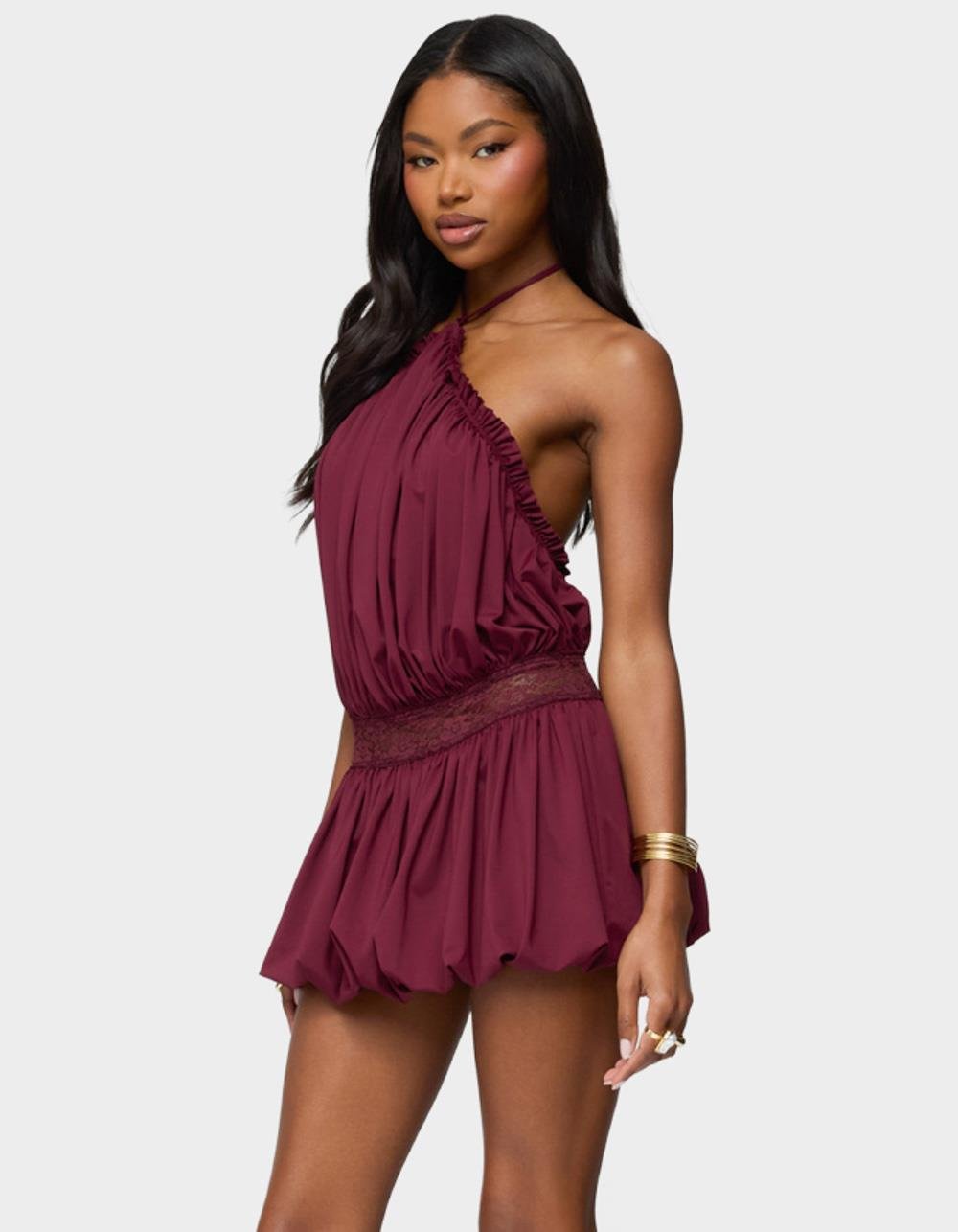 EDIKTED Aida Backless Bubble Mini Dress