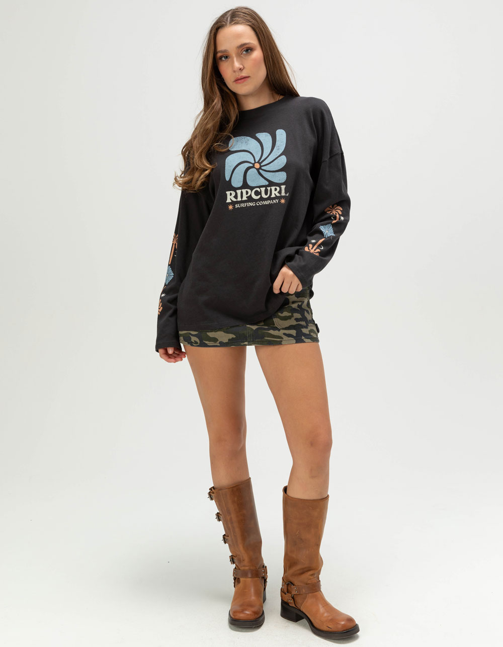 RIP CURL Coast Womens Oversized Long Sleeve Tee - BLACK