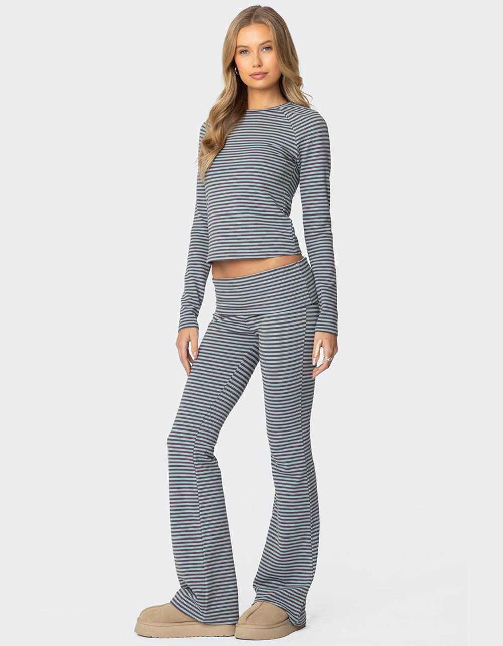 EDIKTED Kaeli Stripey Long Sleeve Tee - NAVY