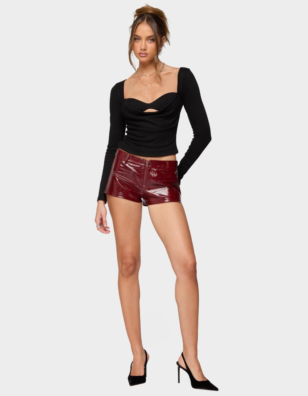 EDIKTED Oaklyn Layered Bra Cowl Neck Top - BLACK