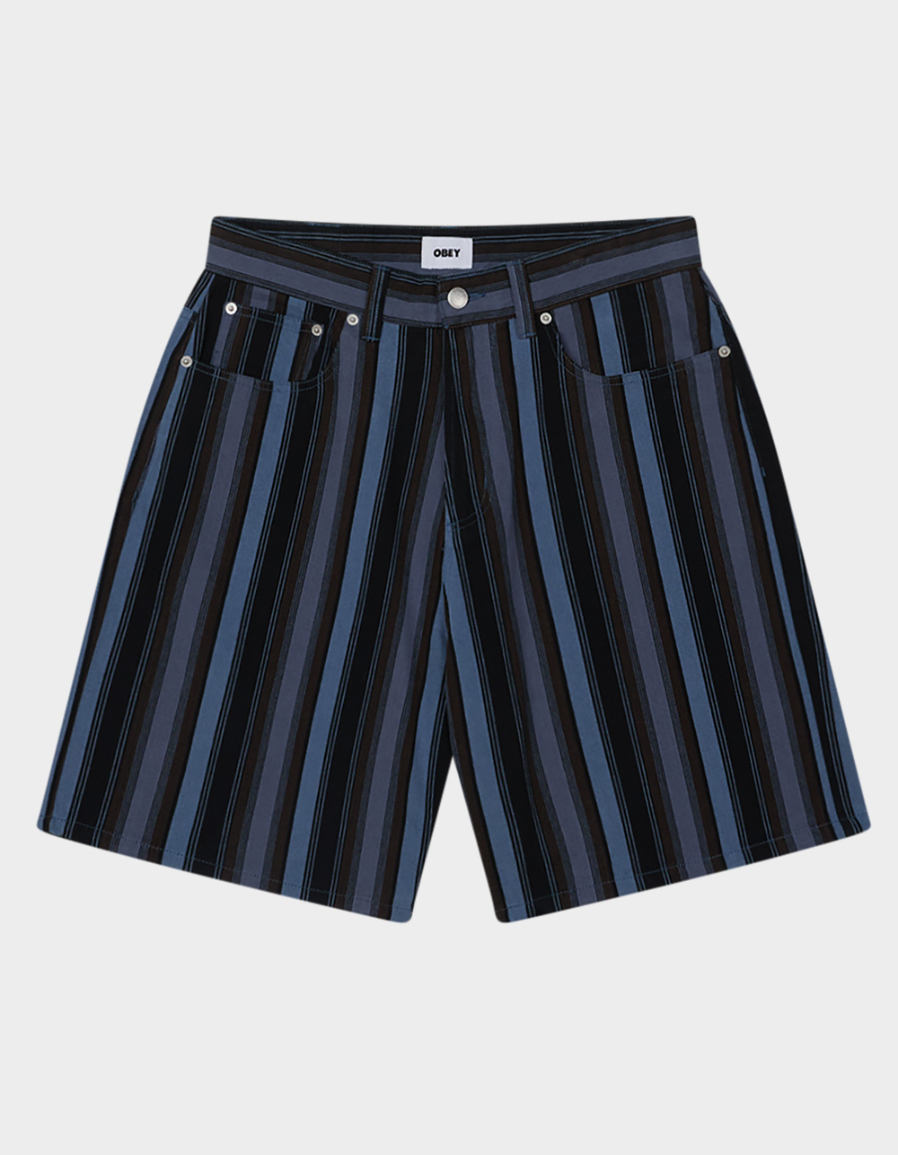 OBEY Baja Stripe Mens Baggy Denim Shorts - BLUE COMBO