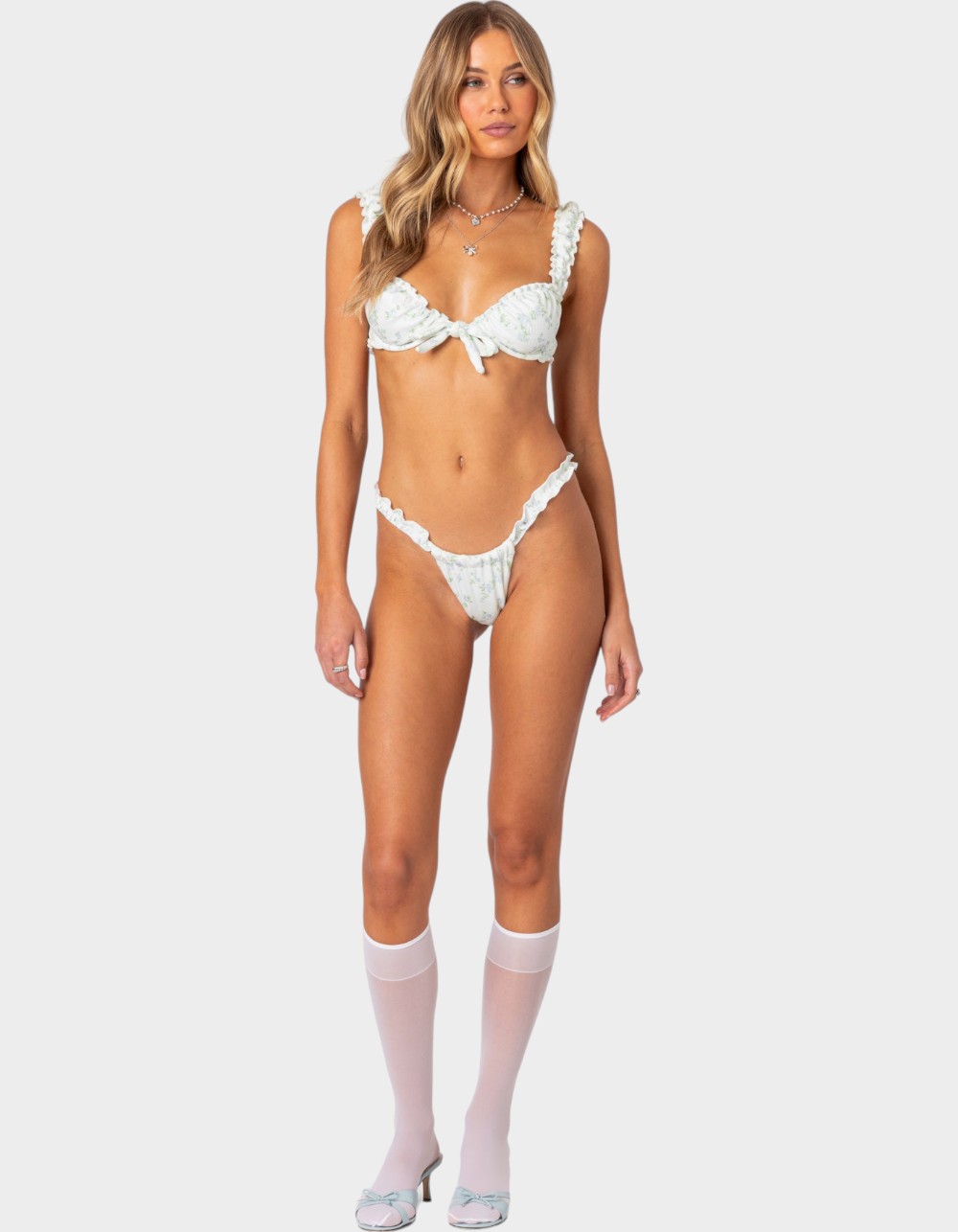 EDIKTED Floral Scrunch Cupped Bikini Top - WHITE