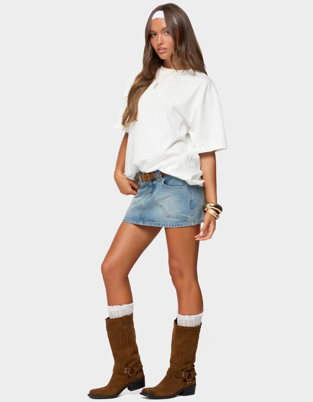 EDIKTED Tory Western Denim Mini Skirt - BLUE