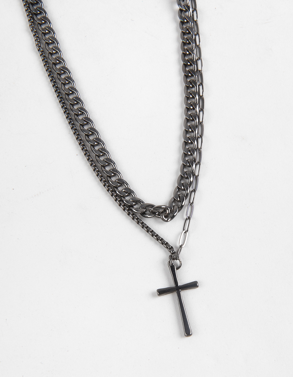 RSQ 2 Piece Cross Chain Necklace - GUNMETAL