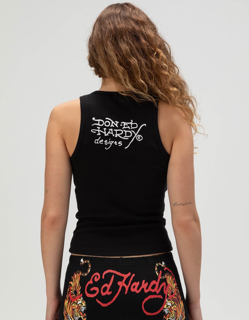 ED HARDY Tiger Flower Womens Tank Top - BLACK