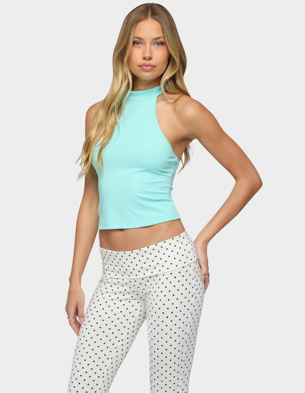 EDIKTED Ikara Backless High Neck Halter Top - BLUE