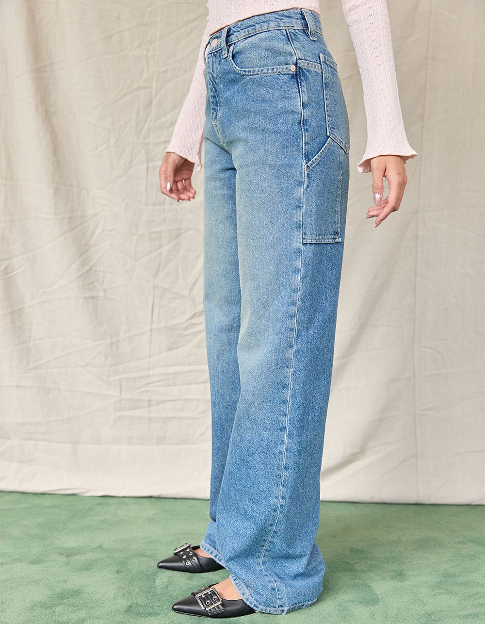 FREE PEOPLE Tinsley Baggy High Rise Womens Jeans - MEDIUM WASH