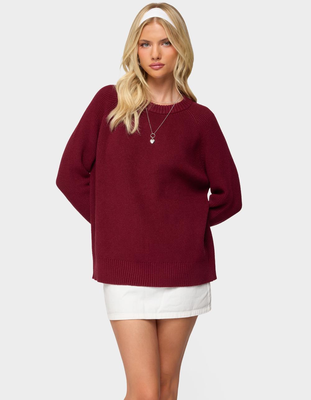 EDIKTED Lavonne Oversized Knit Raglan Sweater - DK RED