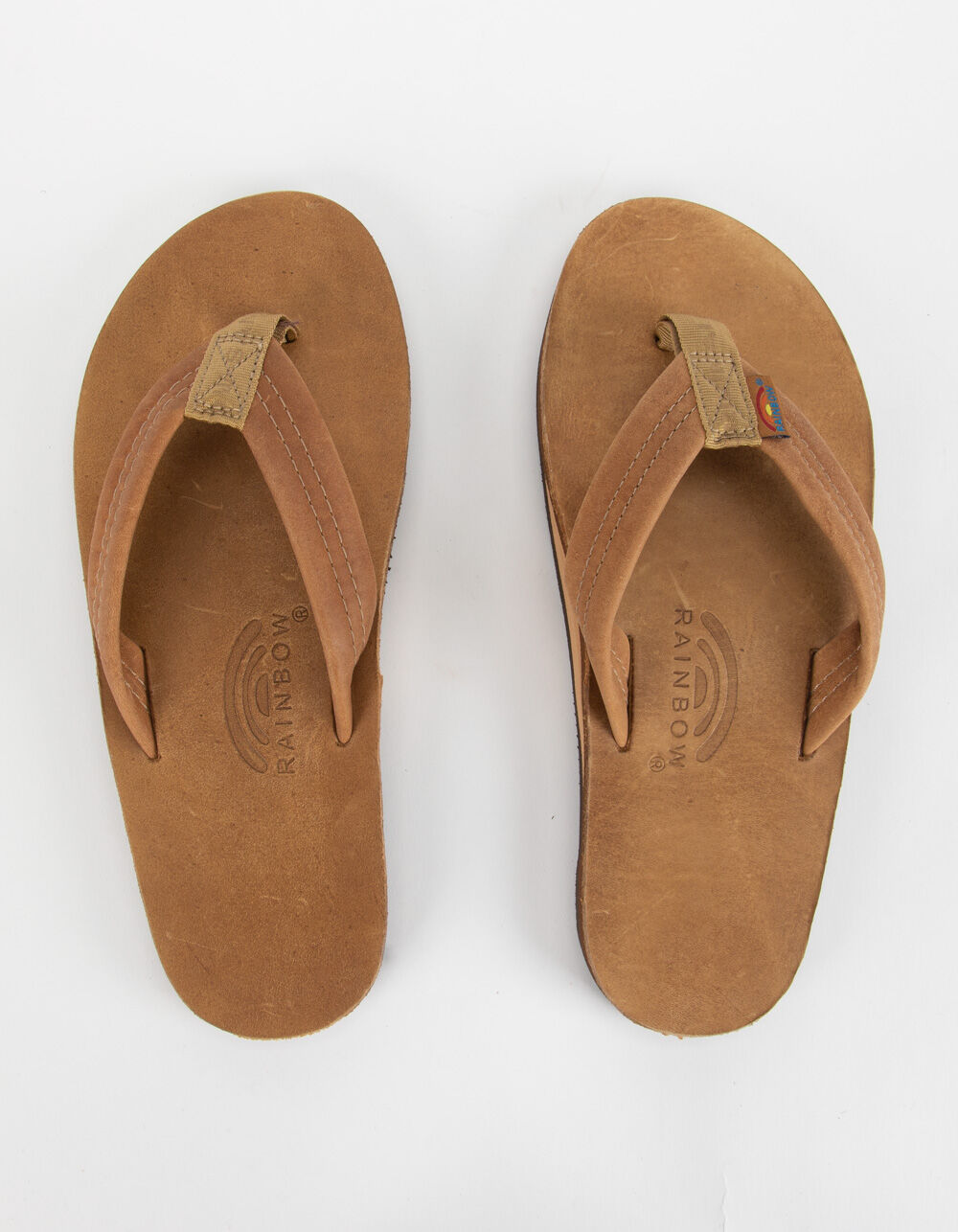 RAINBOW Luxury Leather Single Layer Arch Support Mens Flip Flops - TAN