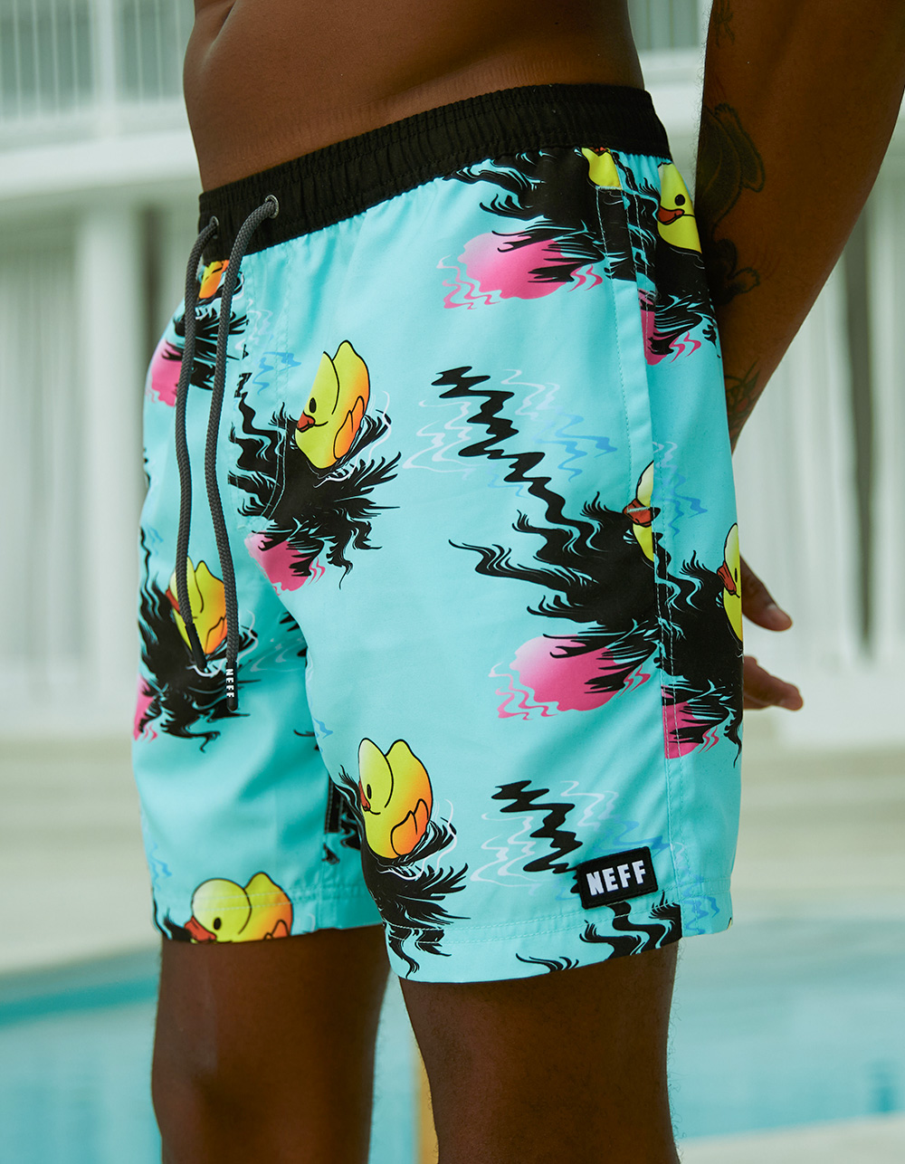 NEFF Ducky Float On Mens 17'' Volley Shorts - TEAL BLUE
