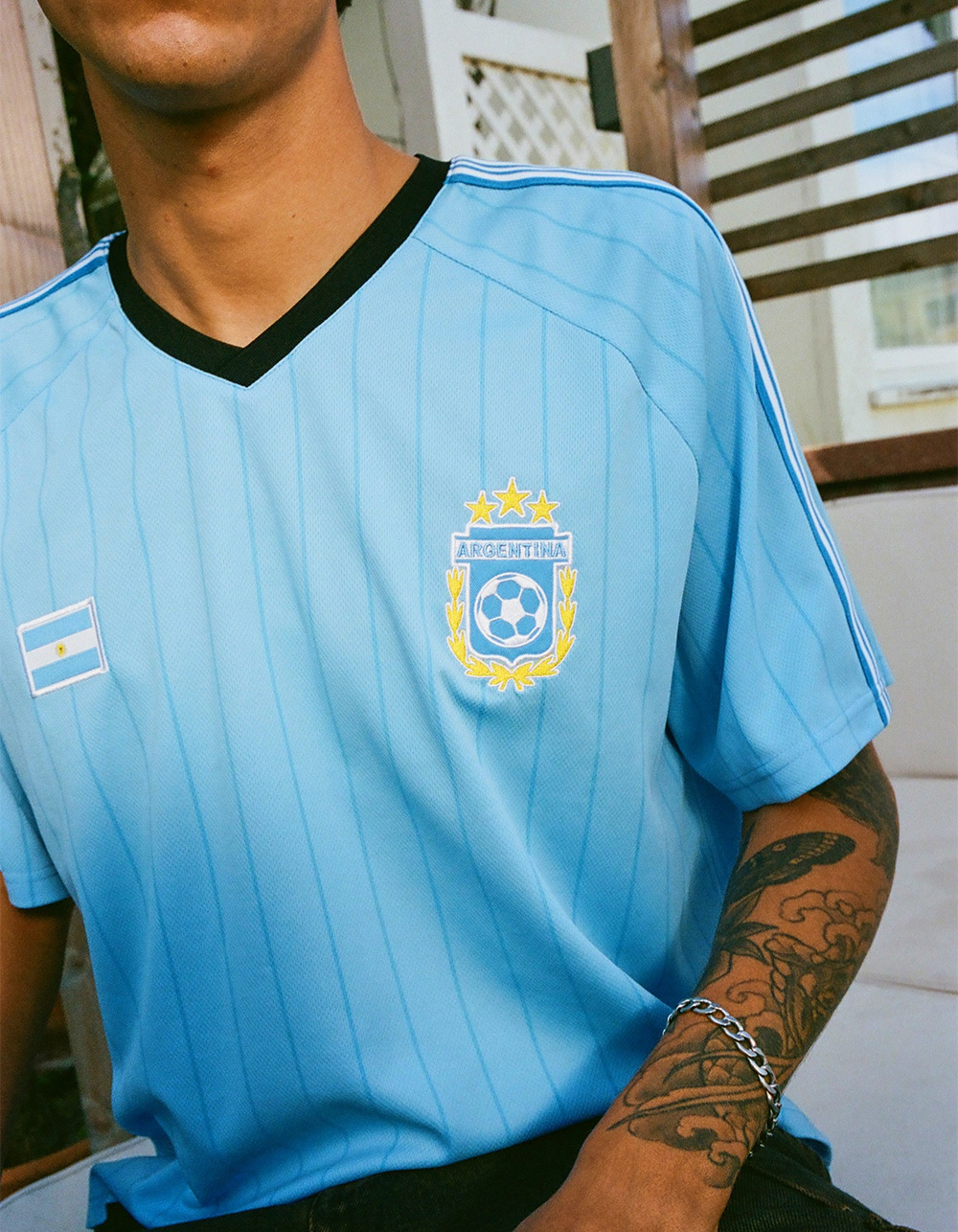 RSQ Mens Argentina Baggy Crop Soccer Jersey - LIGHT BLUE