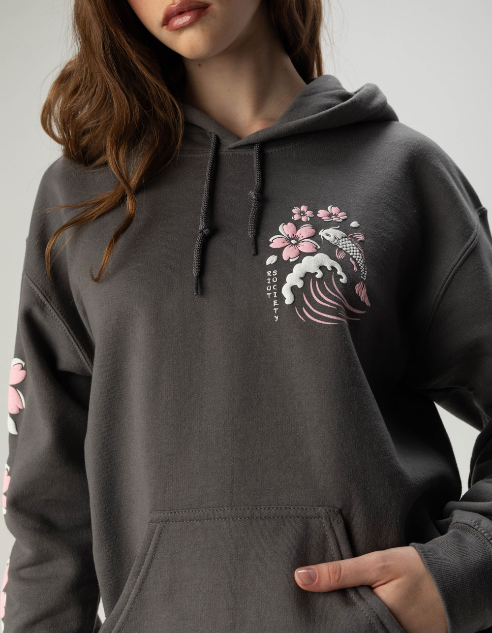 RIOT SOCIETY Koi Womens Hoodie - GRAY