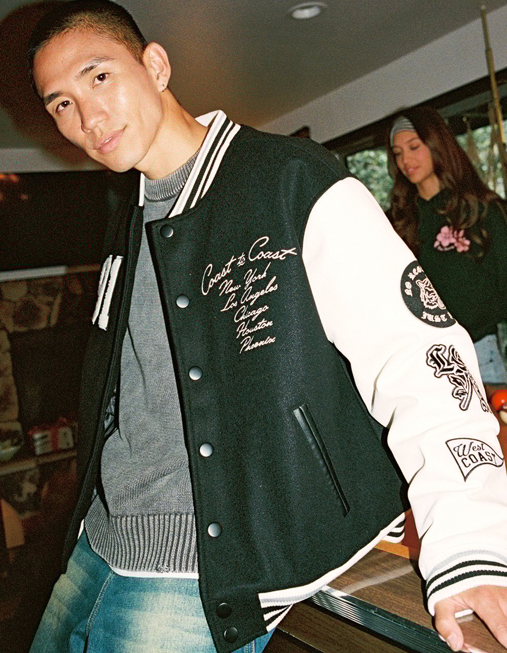 RSQ Mens Oversized Varsity Jacket - BLK/WHT