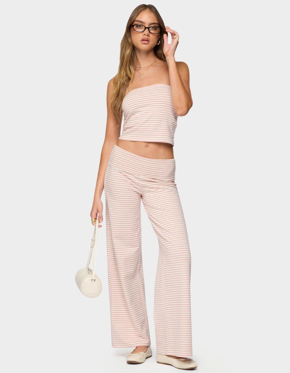 EDIKTED Lilah Striped Fold Over Pants - PINK