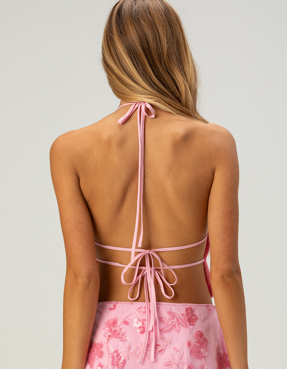 FULL TILT Womens Beaded Halter Top - PINK