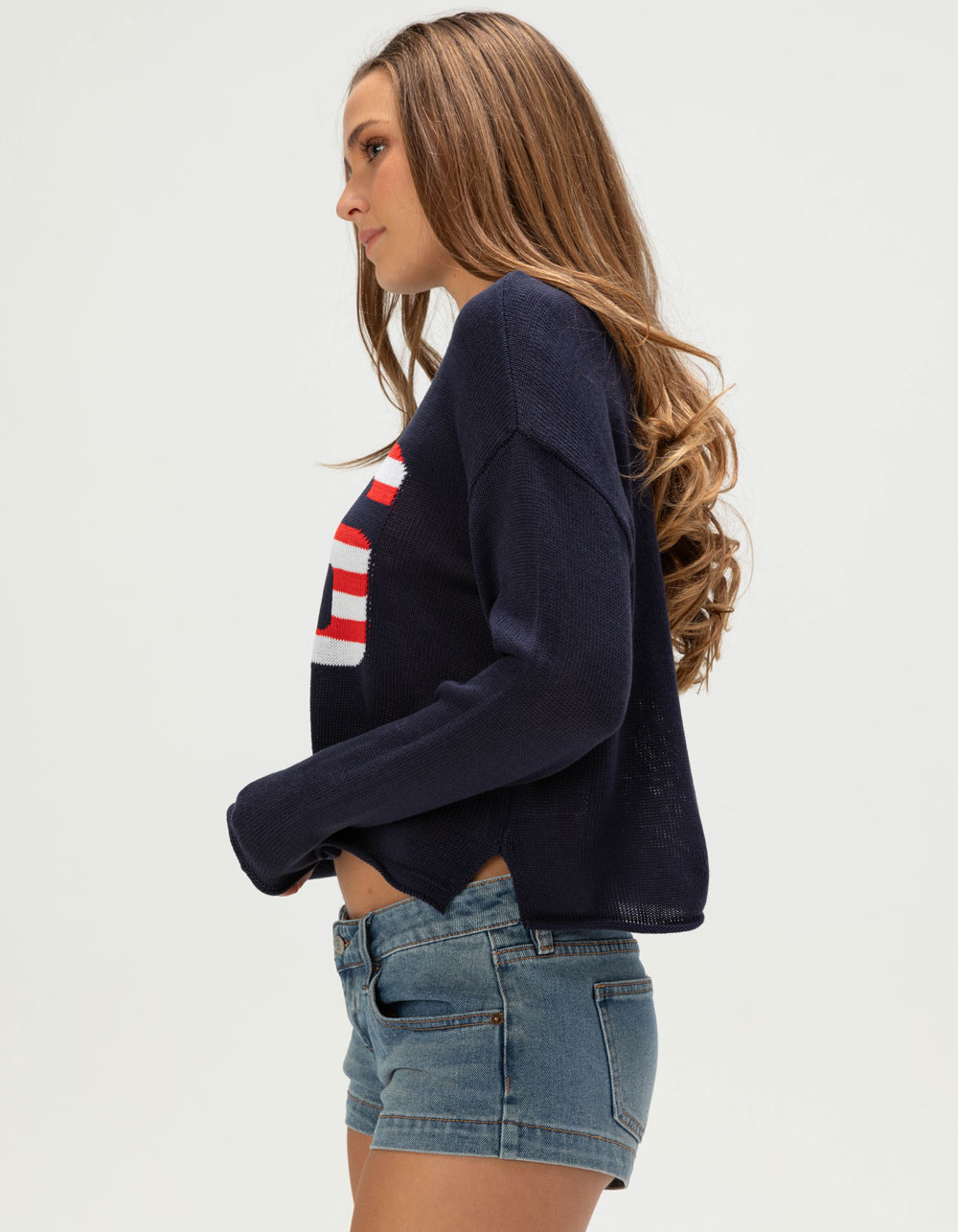 RSQ Womens Americana Sweater - NAVY