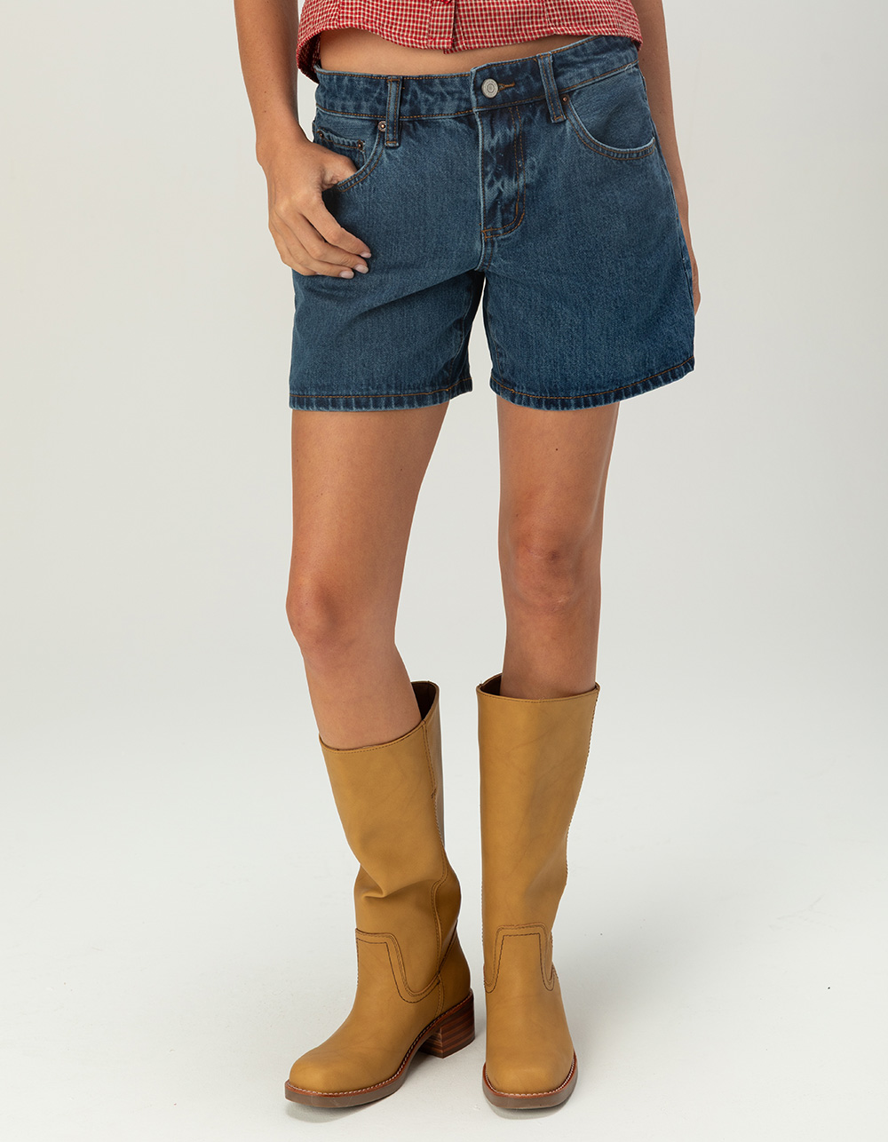 RSQ Womens Mid Rise Midi Shorts - Dark Wash