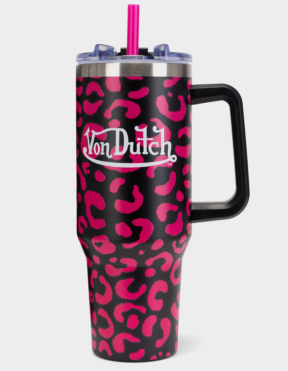 VON DUTCH 40oz Hot Pink Cheetah Double Walled Insulated Stainless Steel Tumbler - CHEETAH