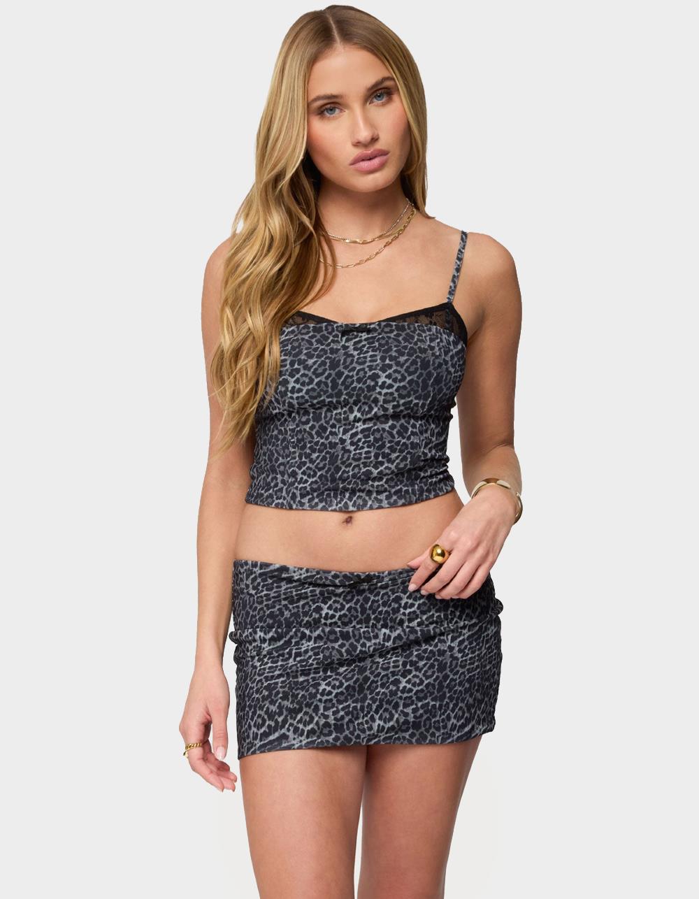 EDIKTED Edin Leopard Print Mesh Bra Top - BLACK