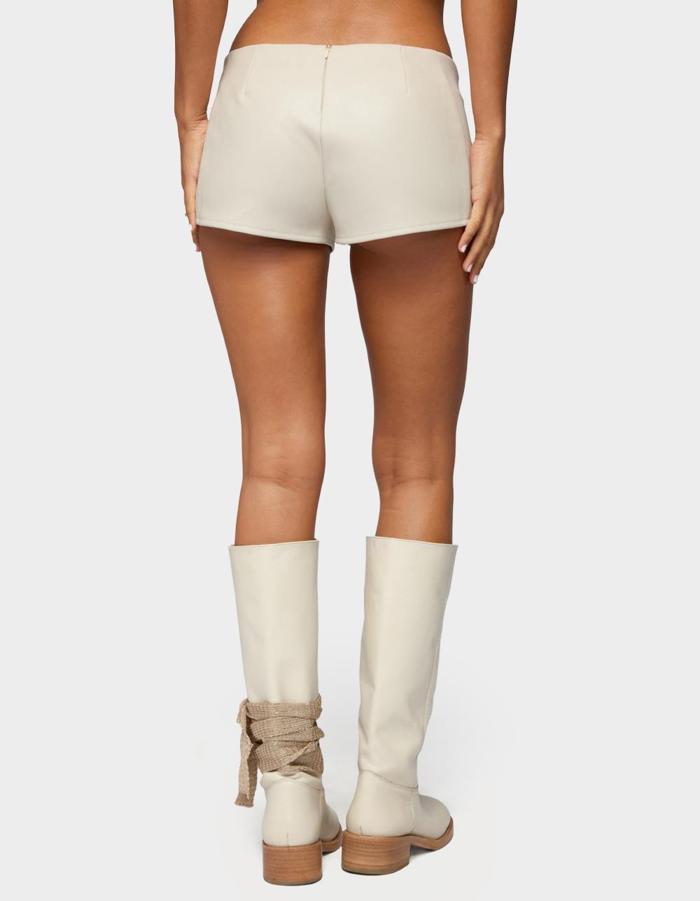 EDIKTED Wilde Lace Up Faux Leather Shorts - WHITE