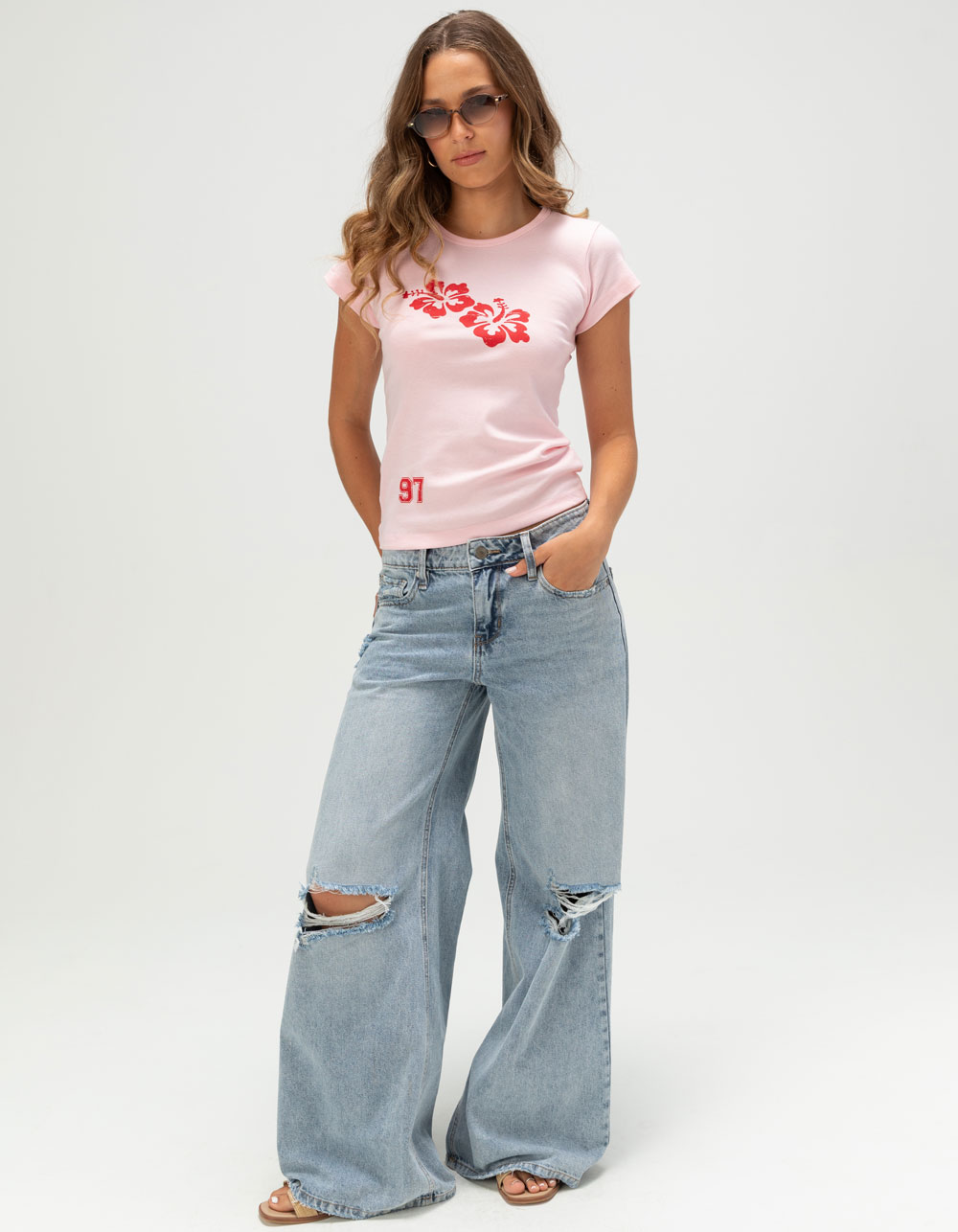 RSQ Womens Hibiscus Baby Tee