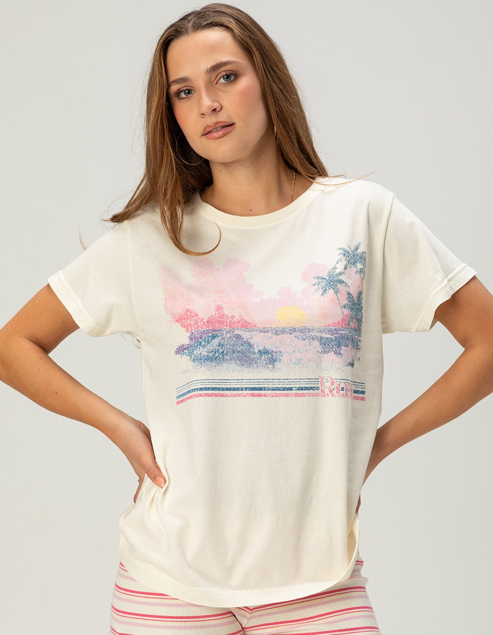 ROXY Salty Sunrise Womens Boyfriend Tee - WHITE