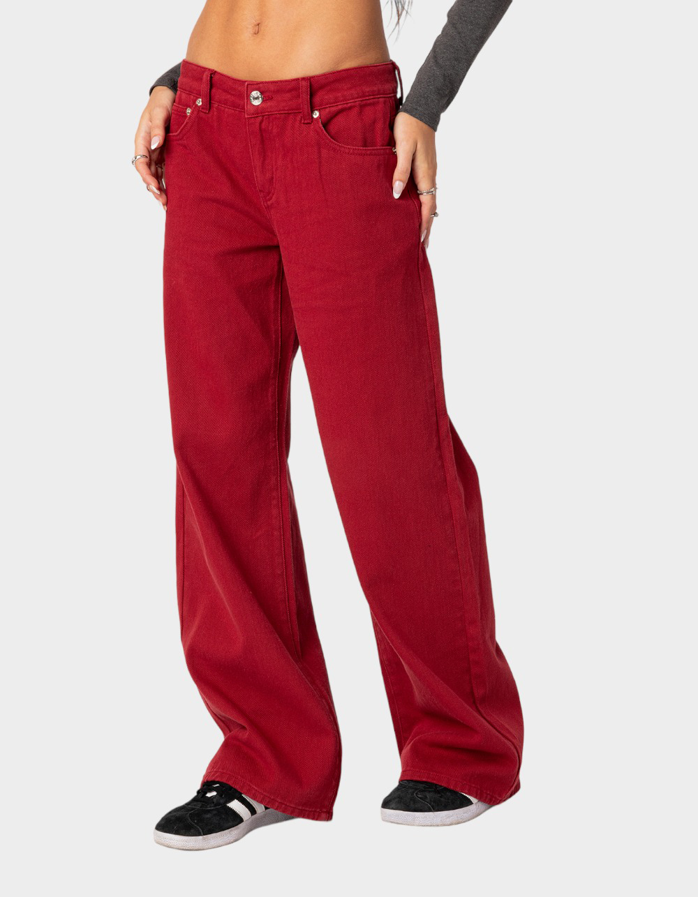 EDIKTED Roman Low Rise Slouchy Jeans Womens Jeans - DK RED | Tillys