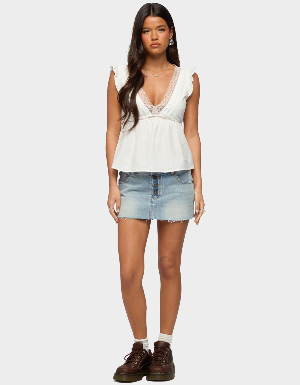 EDIKTED Emree Distressed Denim Mini Skirt - LIGHT BLUE