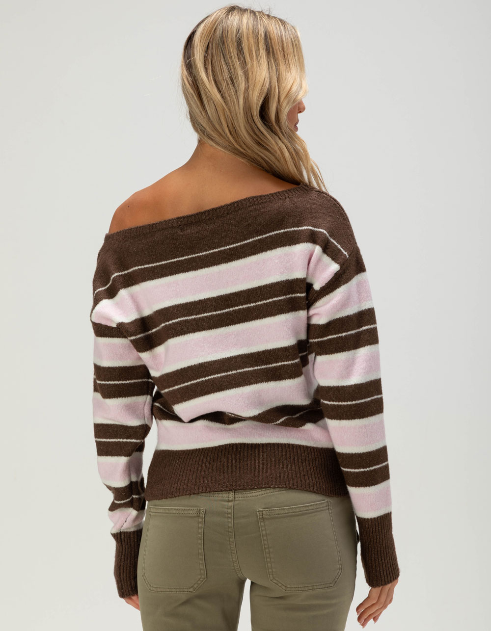 MADDEN GIRL Womens Off The Shoulder Stripe Sweater