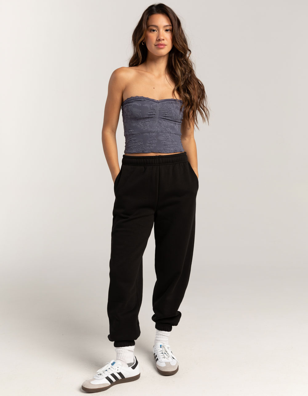 FULL TILT Seamless Lace Trim Textured Womens Tube Top