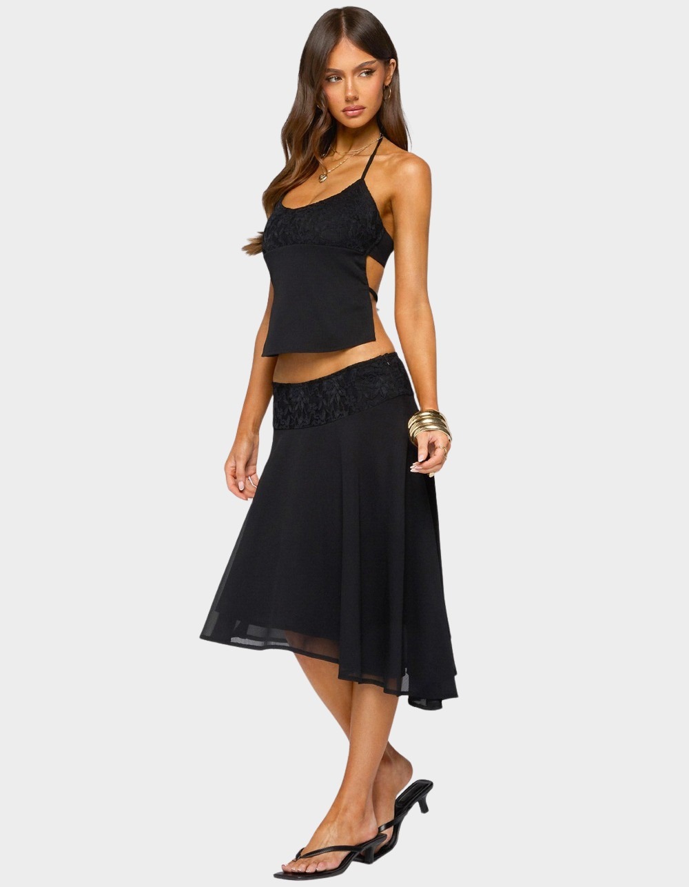 EDIKTED Evia Lacey Backless Halter Top - BLACK