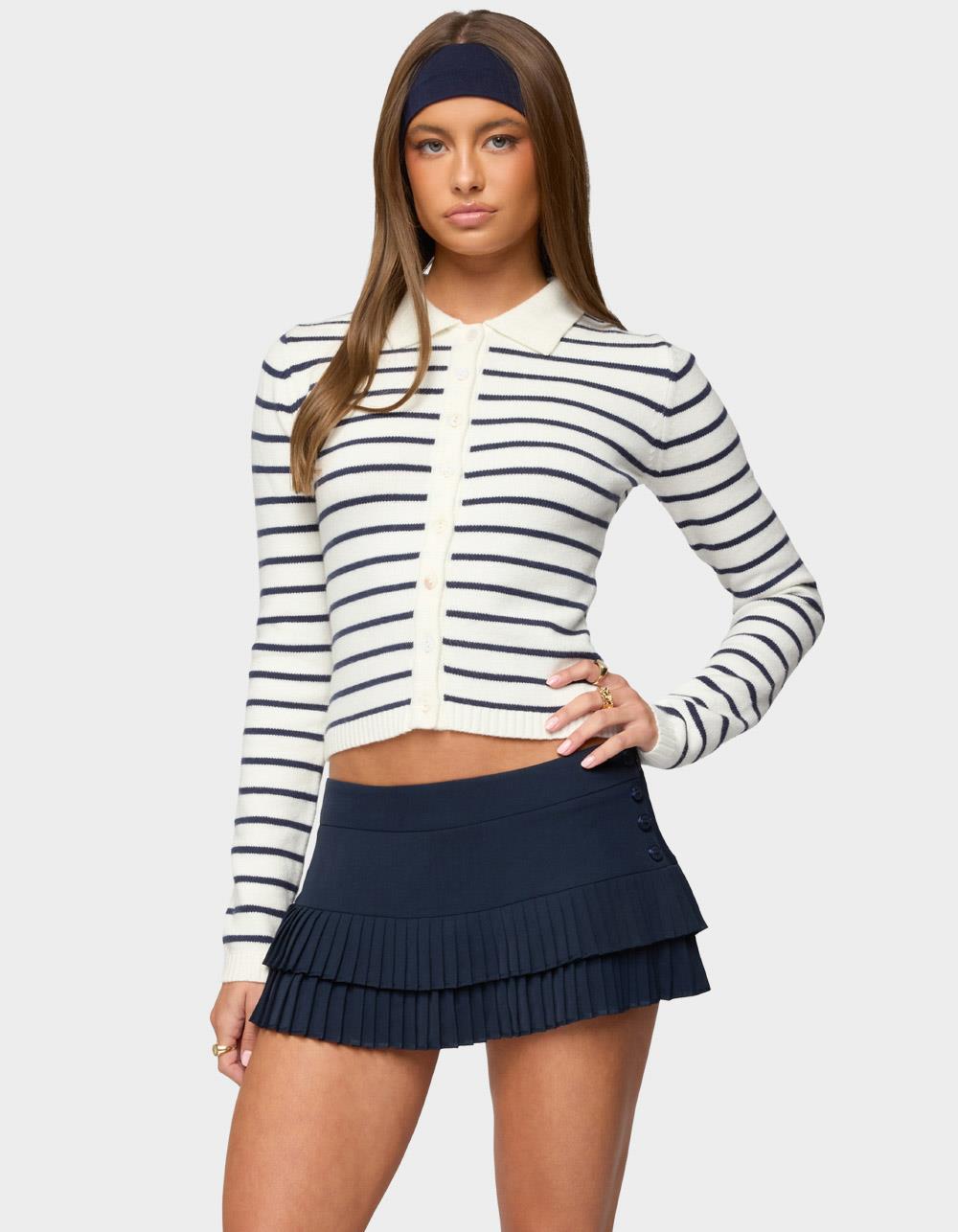 EDIKTED Loreen Striped Knit Cardigan - BEIGE