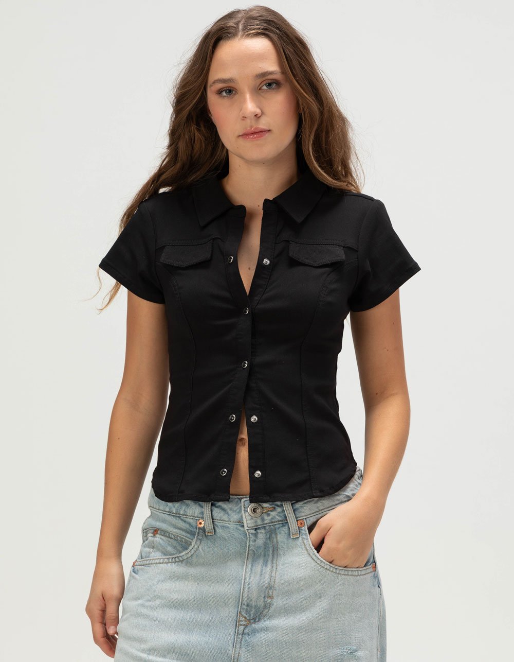 BDG Urban Outfitters Polly Womens Snap Front Shirt - BLACK