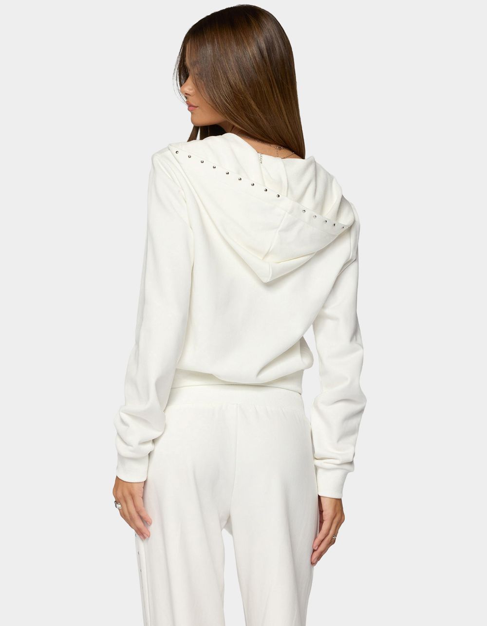 EDIKTED Enid Studded Zip Up Hoodie - WHITE